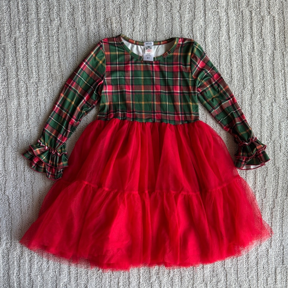 Mia Belle Girls Holiday Plaid Tulle Dress - Red & Green size 8
